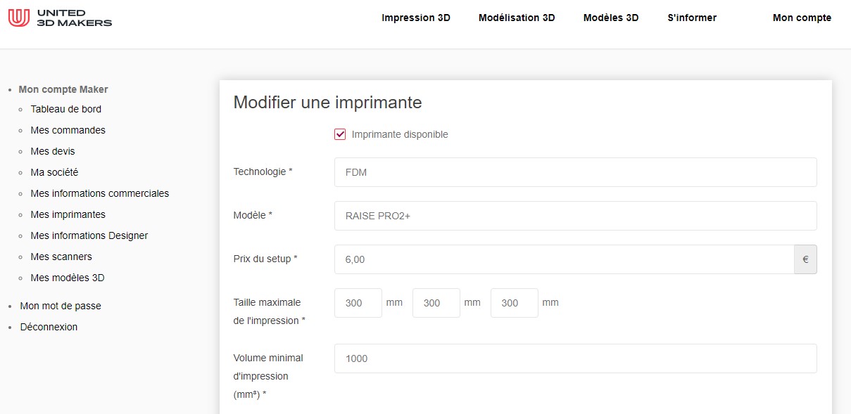 modifier une imprimante disponible mars22