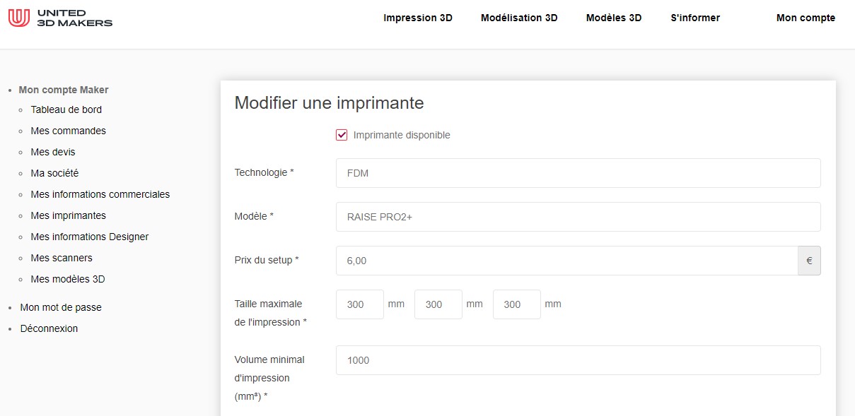 modifier une imprimante disponible mars22